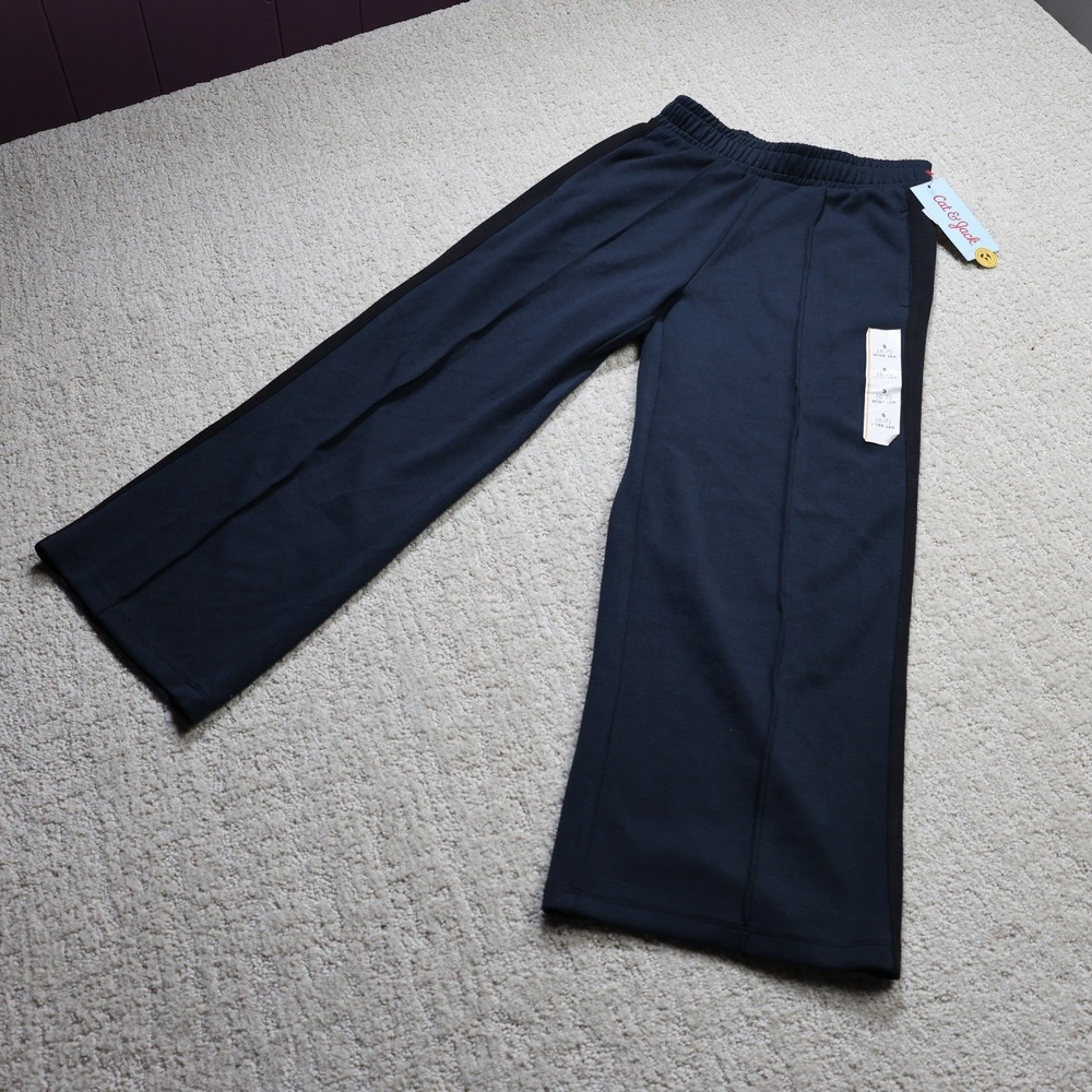 Cat & Jack Girls Pull-On Track Pants Dark Steel Gray Wide Leg S 6-7 205-01-0645